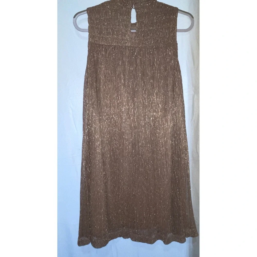 Nine West Dress Size Med SHIMMERY Metallic Rose‎ Gold  Mock Neck Flowy